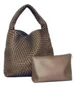 Cartera De Hombro Lines Estilo Hobo Tejida Color Bronce