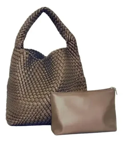 Cartera De Hombro Lines Estilo Hobo Tejida Color Bronce