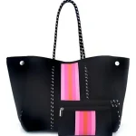 Cartera De Hombro Taylin Estilo Tote Negra Y Fucsia