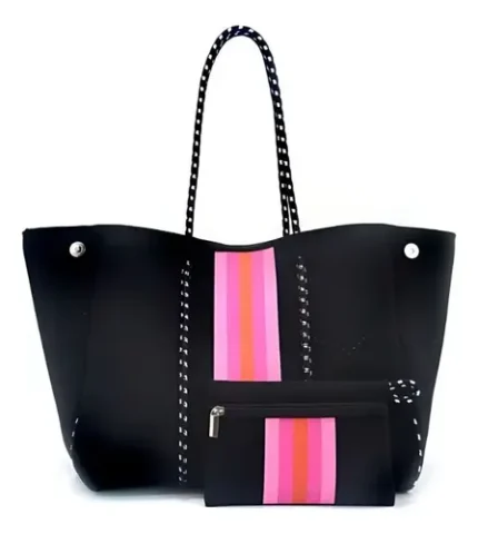 Cartera De Hombro Taylin Estilo Tote Negra Y Fucsia