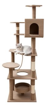 Torre Rascador Para Gatos Diseño Rayas Con 7 Niveles